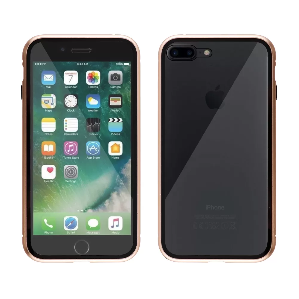 IDOL 1991 MAGNETIC METAL FRAME ΘΗΚΗ IPHONE 7 PLUS/8 PLUS 5.5in GOLD+TEMPERED GLASS BACK-FRONT - Image 3