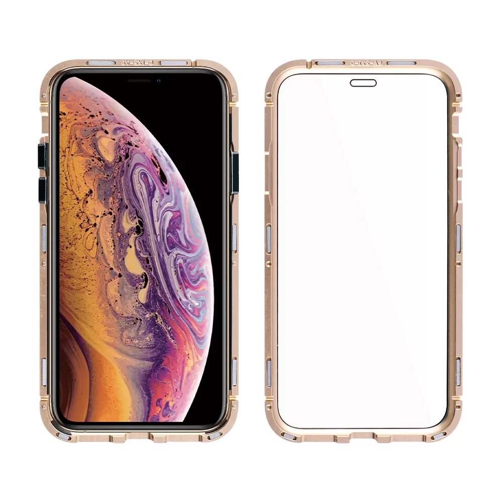 IDOL 1991 MAGNETIC METAL FRAME ΘΗΚΗ IPHONE XS/X 5.8in GOLD+TEMPERED GLASS BACK-FRONT - Image 4
