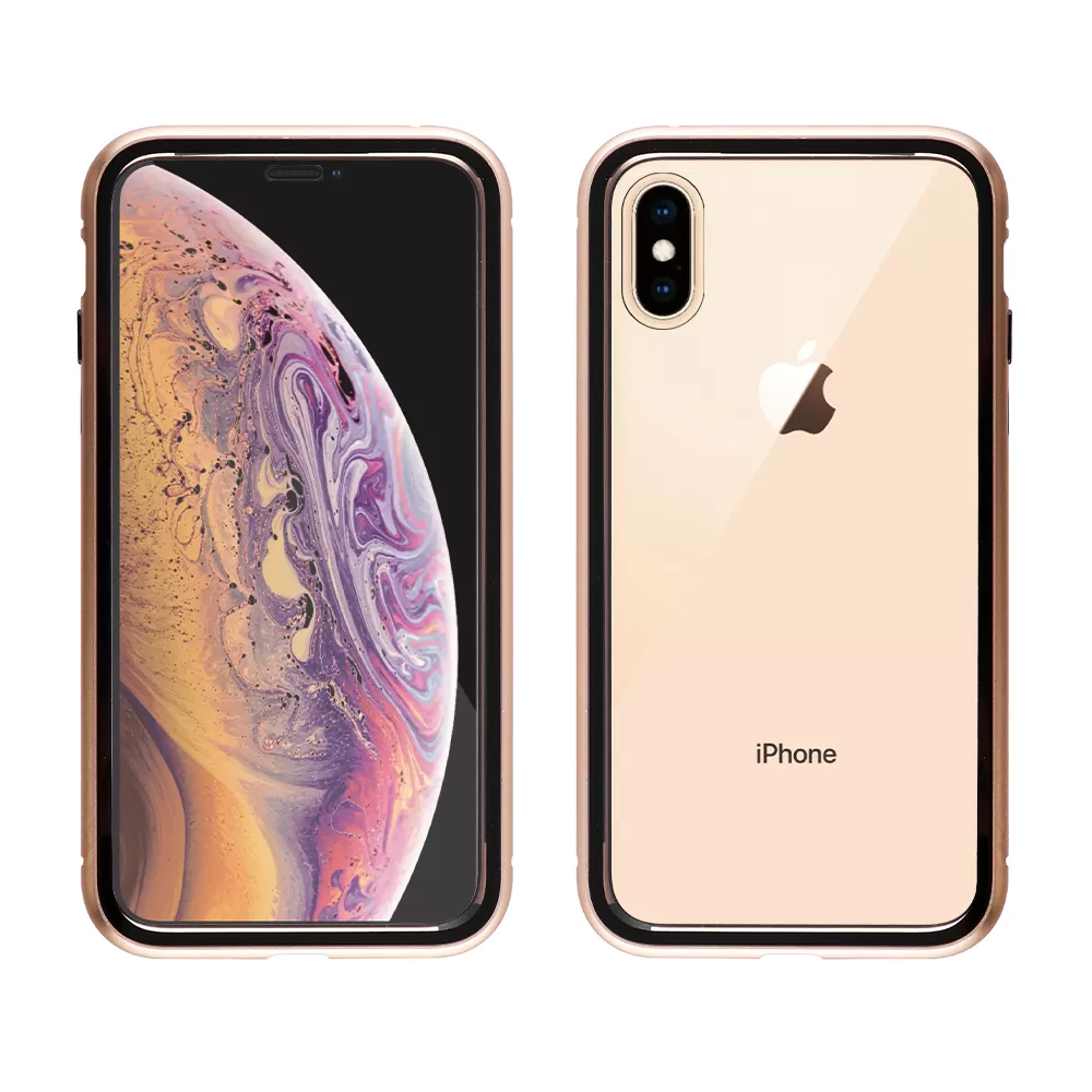 IDOL 1991 MAGNETIC METAL FRAME ΘΗΚΗ IPHONE XS/X 5.8in GOLD+TEMPERED GLASS BACK-FRONT - Image 3