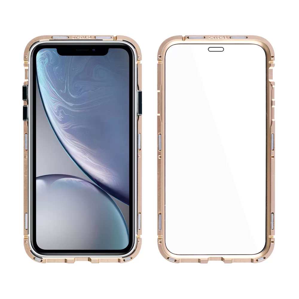 IDOL 1991 MAGNETIC METAL FRAME ΘΗΚΗ IPHONE XR 6.1in GOLD+TEMPERED GLASS BACK-FRONT - Image 4