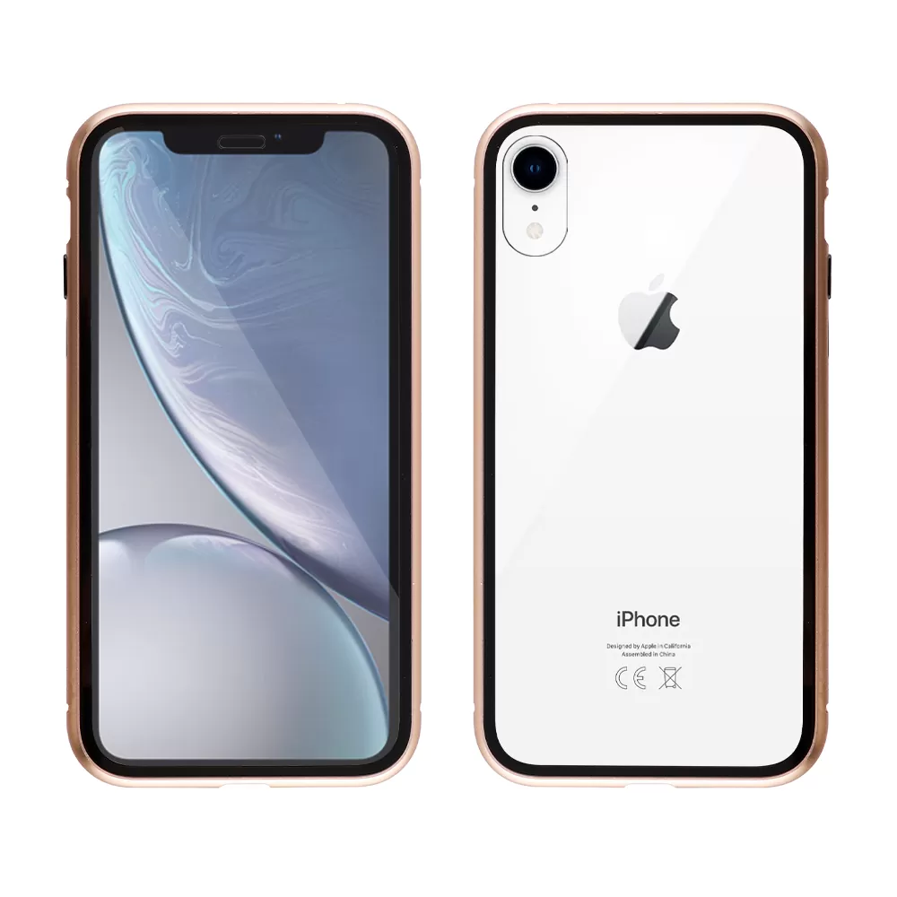 IDOL 1991 MAGNETIC METAL FRAME ΘΗΚΗ IPHONE XR 6.1in GOLD+TEMPERED GLASS BACK-FRONT - Image 3