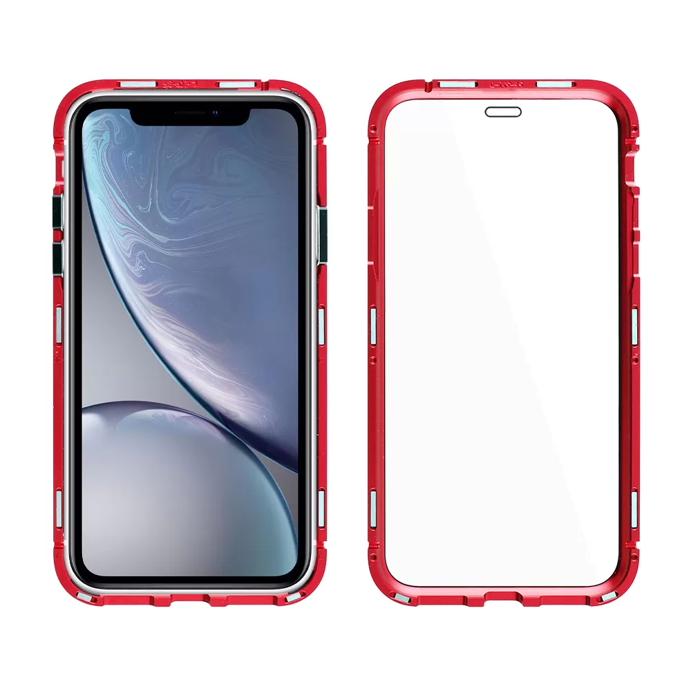 IDOL 1991 MAGNETIC METAL FRAME ΘΗΚΗ IPHONE XR 6.1in RED+TEMPERED GLASS BACK-FRONT - Image 4