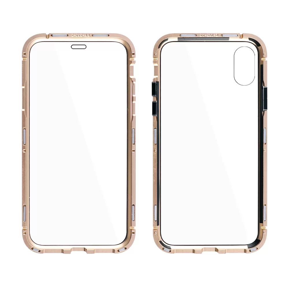 IDOL 1991 MAGNETIC METAL FRAME ΘΗΚΗ IPHONE XS MAX 6.5in GOLD+TEMPERED GLASS BACK-FRONT - Image 5