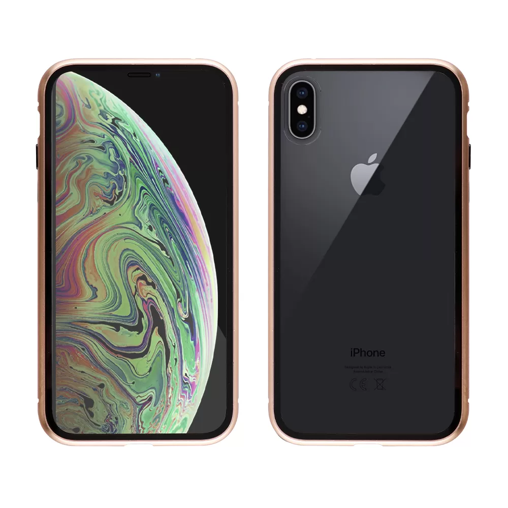 IDOL 1991 MAGNETIC METAL FRAME ΘΗΚΗ IPHONE XS MAX 6.5in GOLD+TEMPERED GLASS BACK-FRONT - Image 3