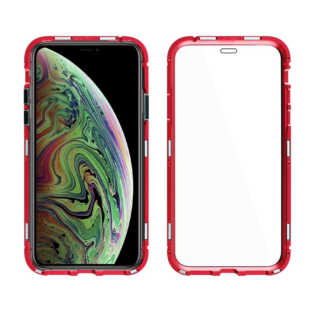 IDOL 1991 MAGNETIC METAL FRAME ΘΗΚΗ IPHONE XS MAX 6.5in RED+TEMPERED GLASS BACK-FRONT - Image 4