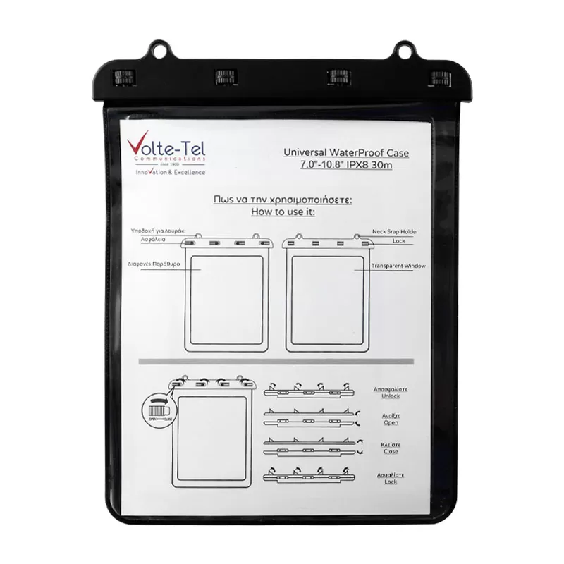 VOLTE-TEL ΘΗΚΗ ΑΔΙΑΒΡΟΧΗ IPX8 30m ΕΩΣ 25,5cm x 21cm (11.0in) ΜΕ ΚΟΡΔΟΝΙ BLACK - Image 4