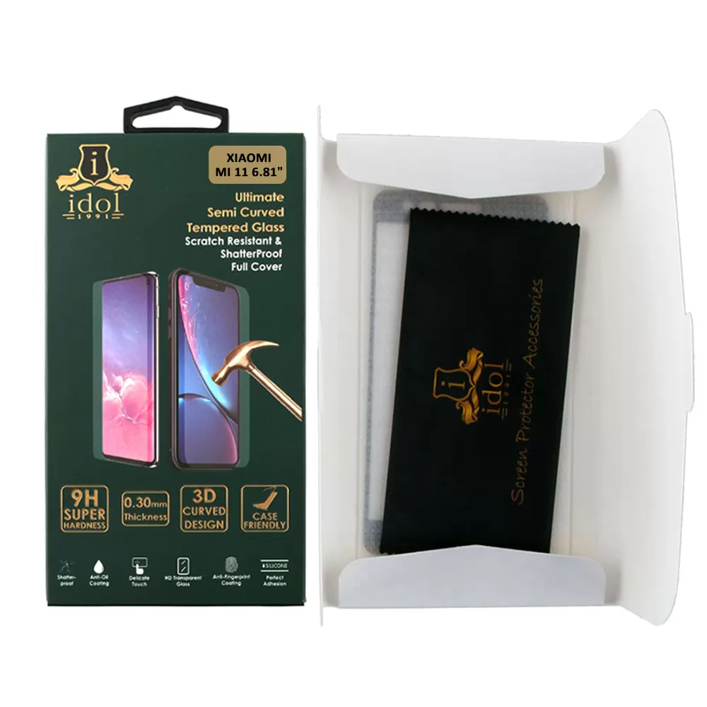 IDOL 1991 GLAMOUR TEMPERED GLASS XIAOMI MI 11/MI 11 PRO/MI 11 ULTRA 6.81in 9H 0.30mm FULL COVER 3D EDGE GLUE FINGER UNLOCK BLACK - Image 3
