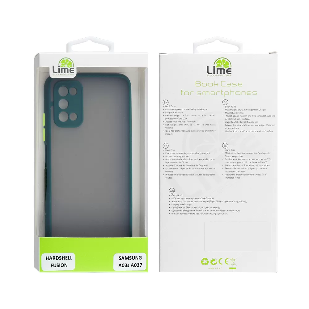 LIME HARDSHELL FUSION ΘΗΚΗ SAMSUNG A03s A037 6.5in  FULL CAMERA PROTECTION DARK GREEN WITH YELLOW KEYS - Image 2