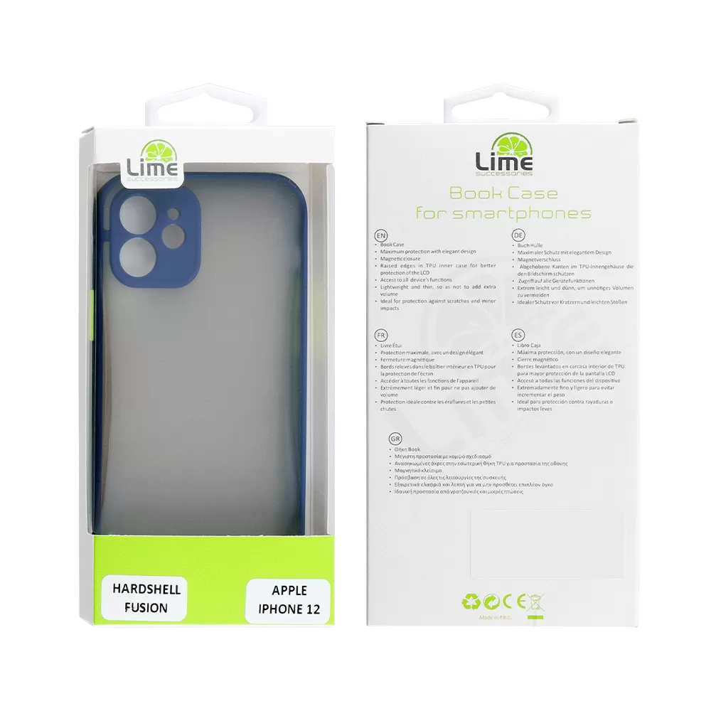 LIME HARDSHELL FUSION ΘΗΚΗ IPHONE 12 6.1in  FULL CAMERA PROTECTION BLUE WITH YELLOW KEYS - Image 2