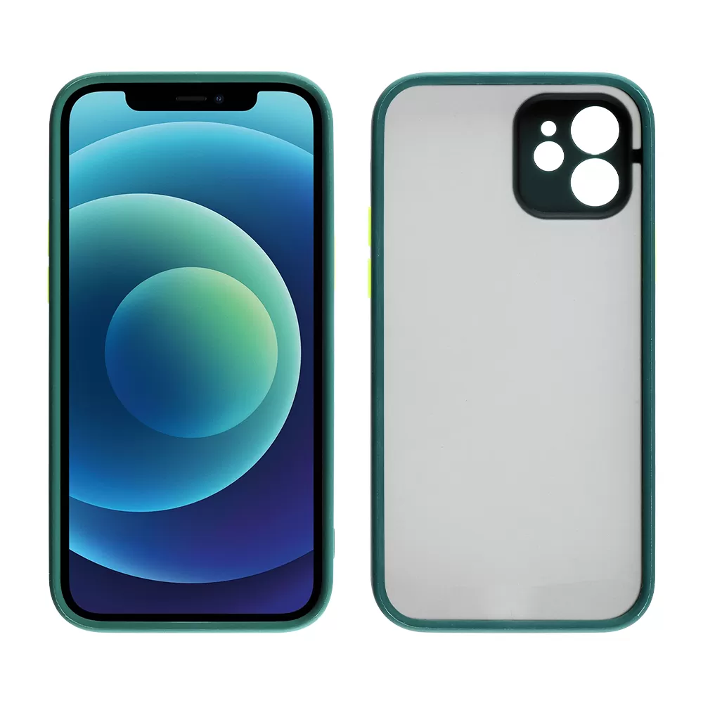 LIME HARDSHELL FUSION ΘΗΚΗ IPHONE 12 6.1in  FULL CAMERA PROTECTION DARK GREEN WITH YELLOW KEYS - Image 6