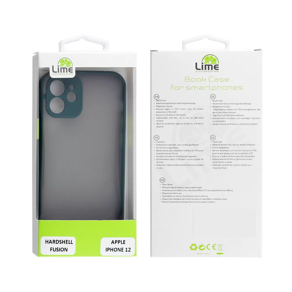 LIME HARDSHELL FUSION ΘΗΚΗ IPHONE 12 6.1in  FULL CAMERA PROTECTION DARK GREEN WITH YELLOW KEYS - Image 2