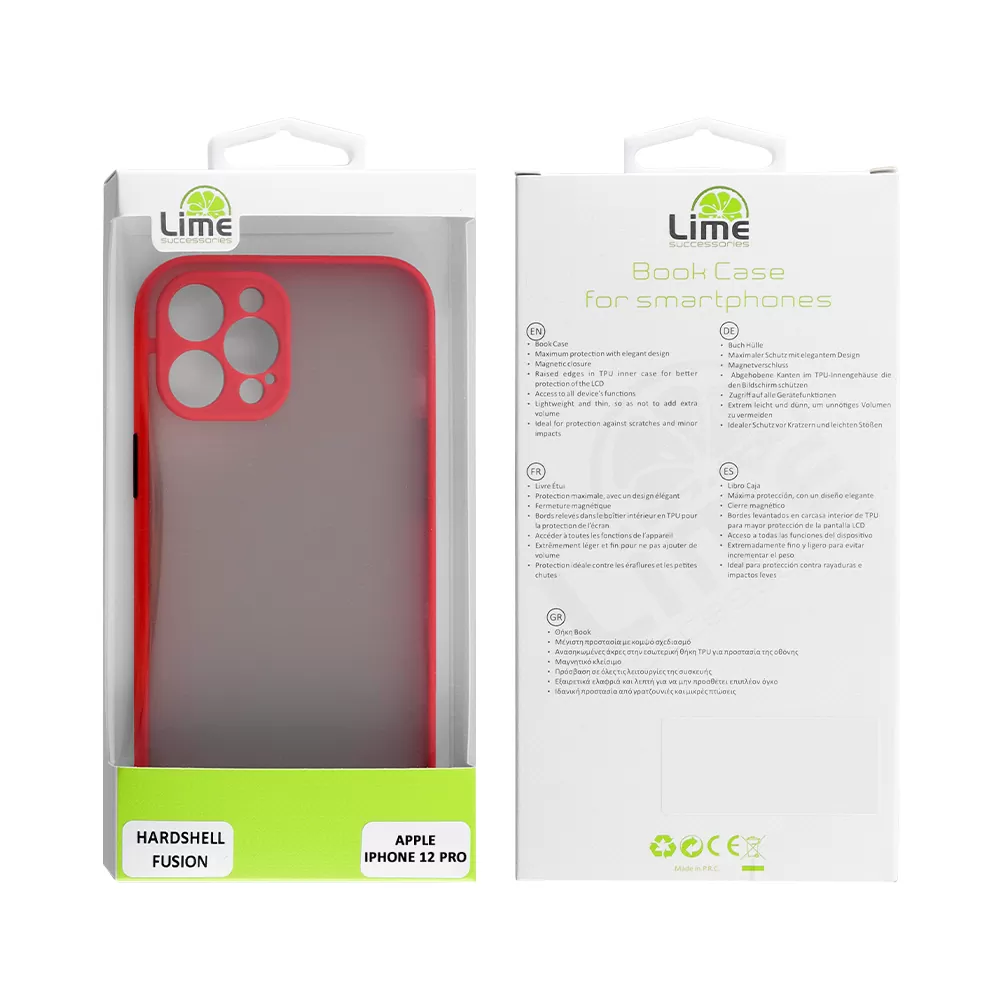LIME HARDSHELL FUSION ΘΗΚΗ IPHONE 12 PRO 6.1in  FULL CAMERA PROTECTION RED WITH BLACK KEYS - Image 2