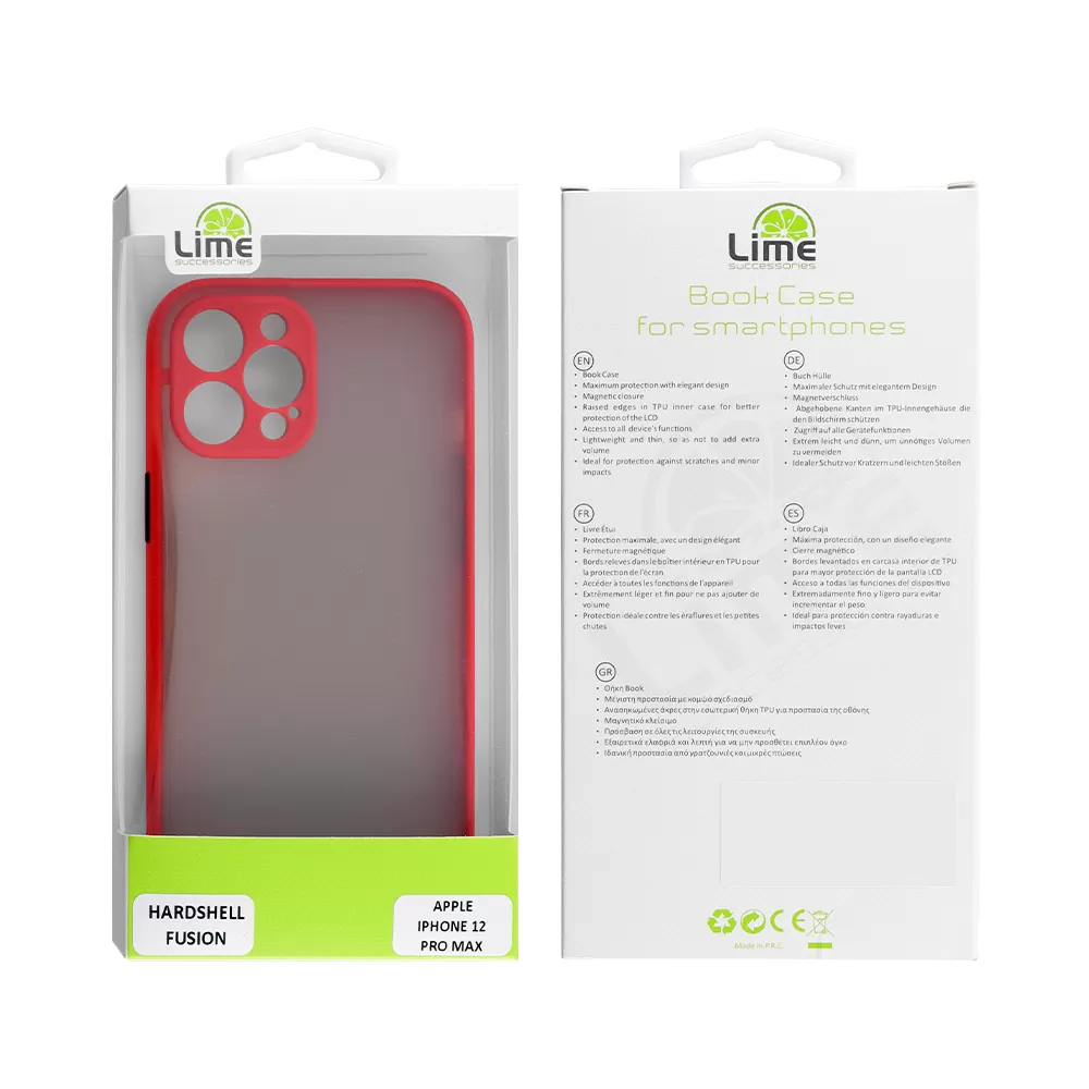 LIME HARDSHELL FUSION ΘΗΚΗ IPHONE 12 PRO MAX 6.7in  FULL CAMERA PROTECTION RED WITH BLACK KEYS - Image 2