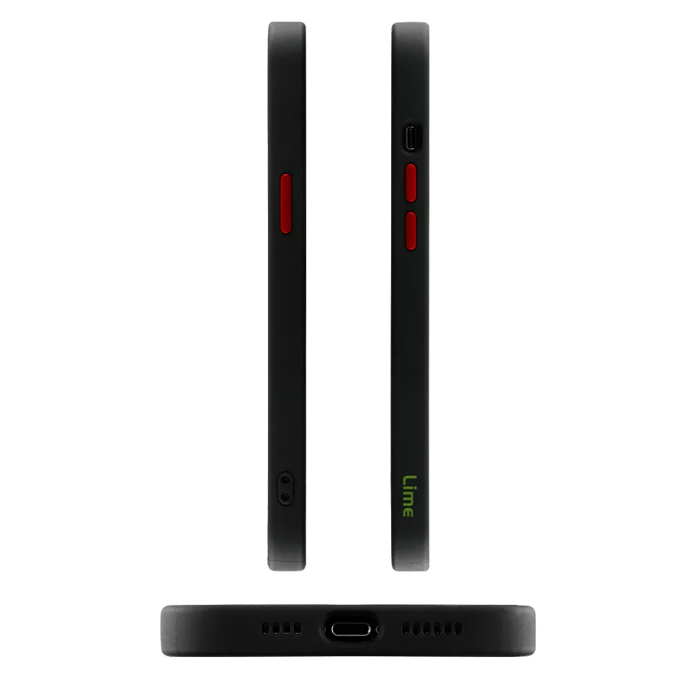 LIME HARDSHELL FUSION ΘΗΚΗ IPHONE 13 6.1in  FULL CAMERA PROTECTION BLACK WITH RED KEYS - Image 3