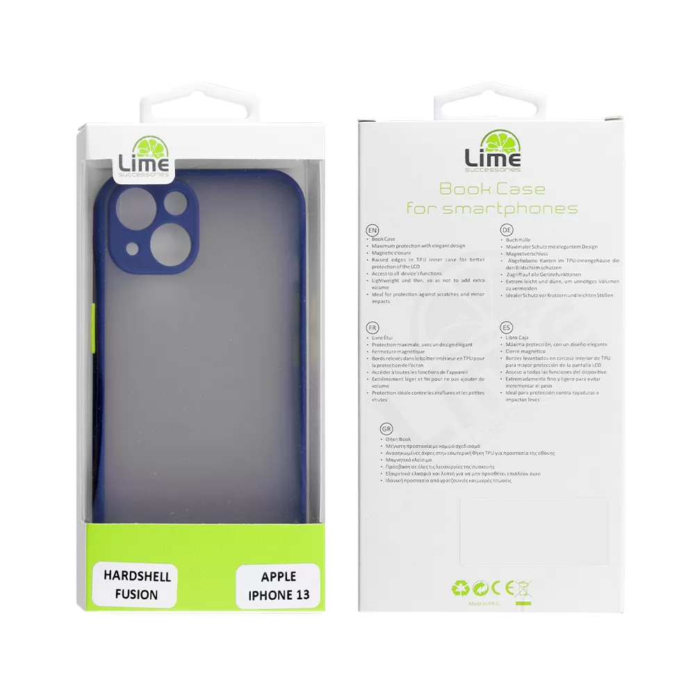 LIME HARDSHELL FUSION ΘΗΚΗ IPHONE 13 6.1in  FULL CAMERA PROTECTION BLUE WITH YELLOW KEYS - Image 2