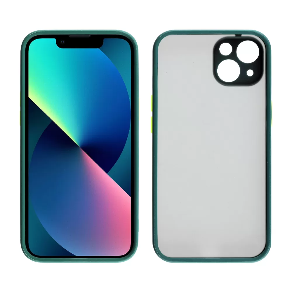LIME HARDSHELL FUSION ΘΗΚΗ IPHONE 13 6.1in  FULL CAMERA PROTECTION DARK GREEN WITH YELLOW KEYS - Image 6