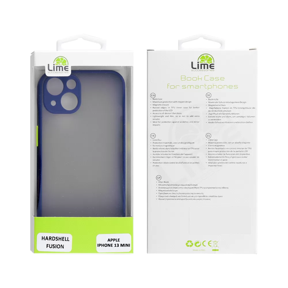 LIME HARDSHELL FUSION ΘΗΚΗ IPHONE 13 MINI 5.4in  FULL CAMERA PROTECTION BLUE WITH YELLOW KEYS - Image 2