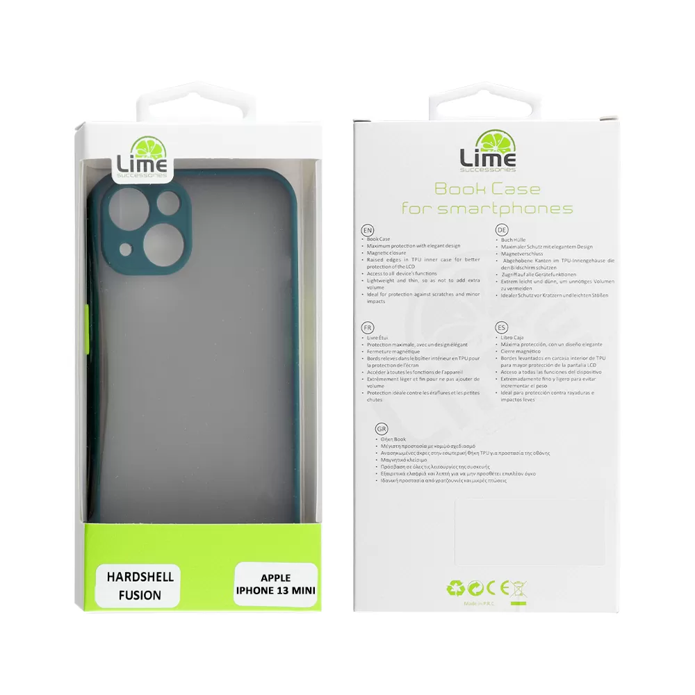 LIME HARDSHELL FUSION ΘΗΚΗ IPHONE 13 MINI 5.4in  FULL CAMERA PROTECTION DARK GREEN WITH YELLOW KEYS - Image 2