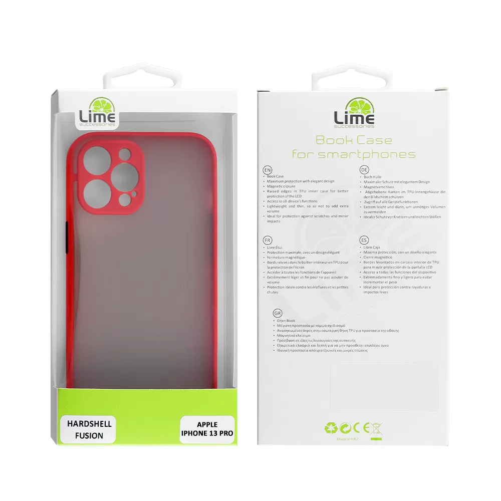 LIME HARDSHELL FUSION ΘΗΚΗ IPHONE 13 PRO 6.1in  FULL CAMERA PROTECTION RED WITH BLACK KEYS - Image 2