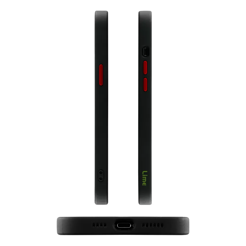LIME HARDSHELL FUSION ΘΗΚΗ IPHONE 13 PRO MAX 6.7in  FULL CAMERA PROTECTION BLACK WITH RED KEYS - Image 3