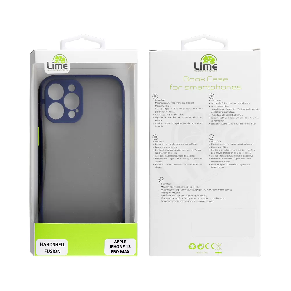 LIME HARDSHELL FUSION ΘΗΚΗ IPHONE 13 PRO MAX 6.7in  FULL CAMERA PROTECTION BLUE WITH YELLOW KEYS - Image 2