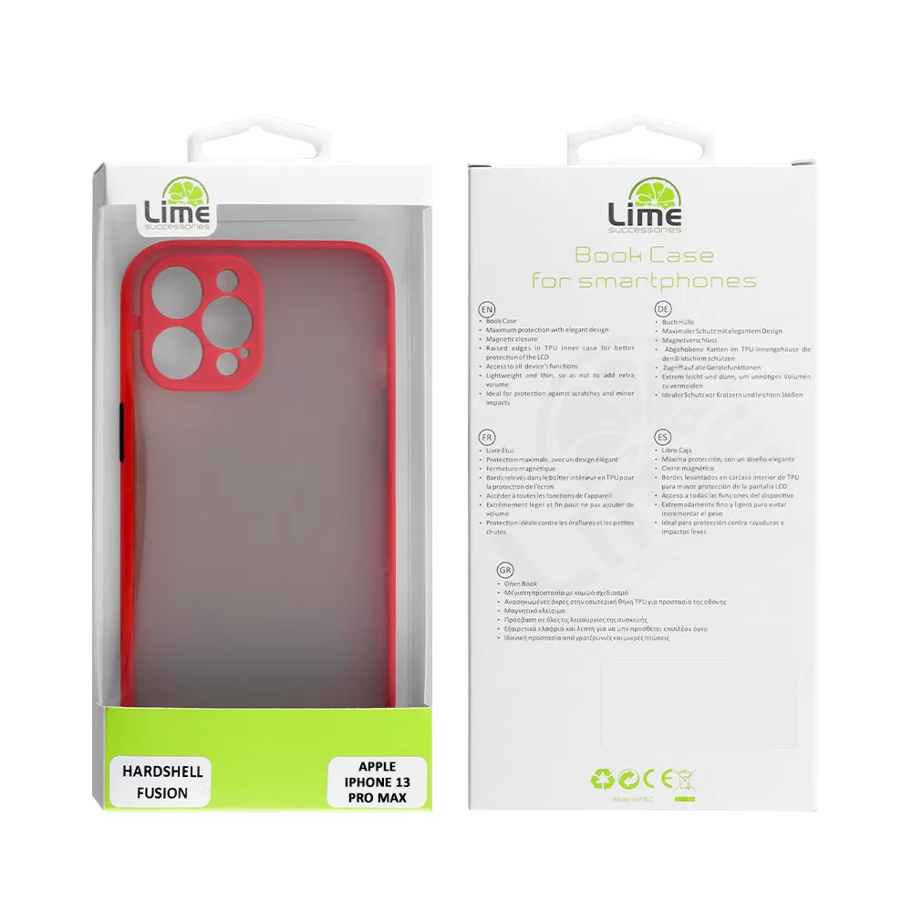 LIME HARDSHELL FUSION ΘΗΚΗ IPHONE 13 PRO MAX 6.7in  FULL CAMERA PROTECTION RED WITH BLACK KEYS - Image 2