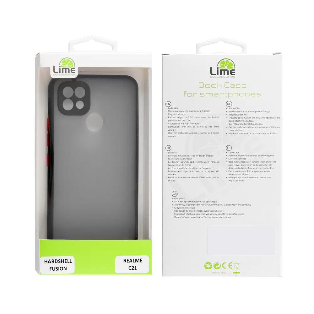 LIME HARDSHELL FUSION ΘΗΚΗ REALME C21 6.5in  FULL CAMERA PROTECTION BLACK WITH RED KEYS - Image 2