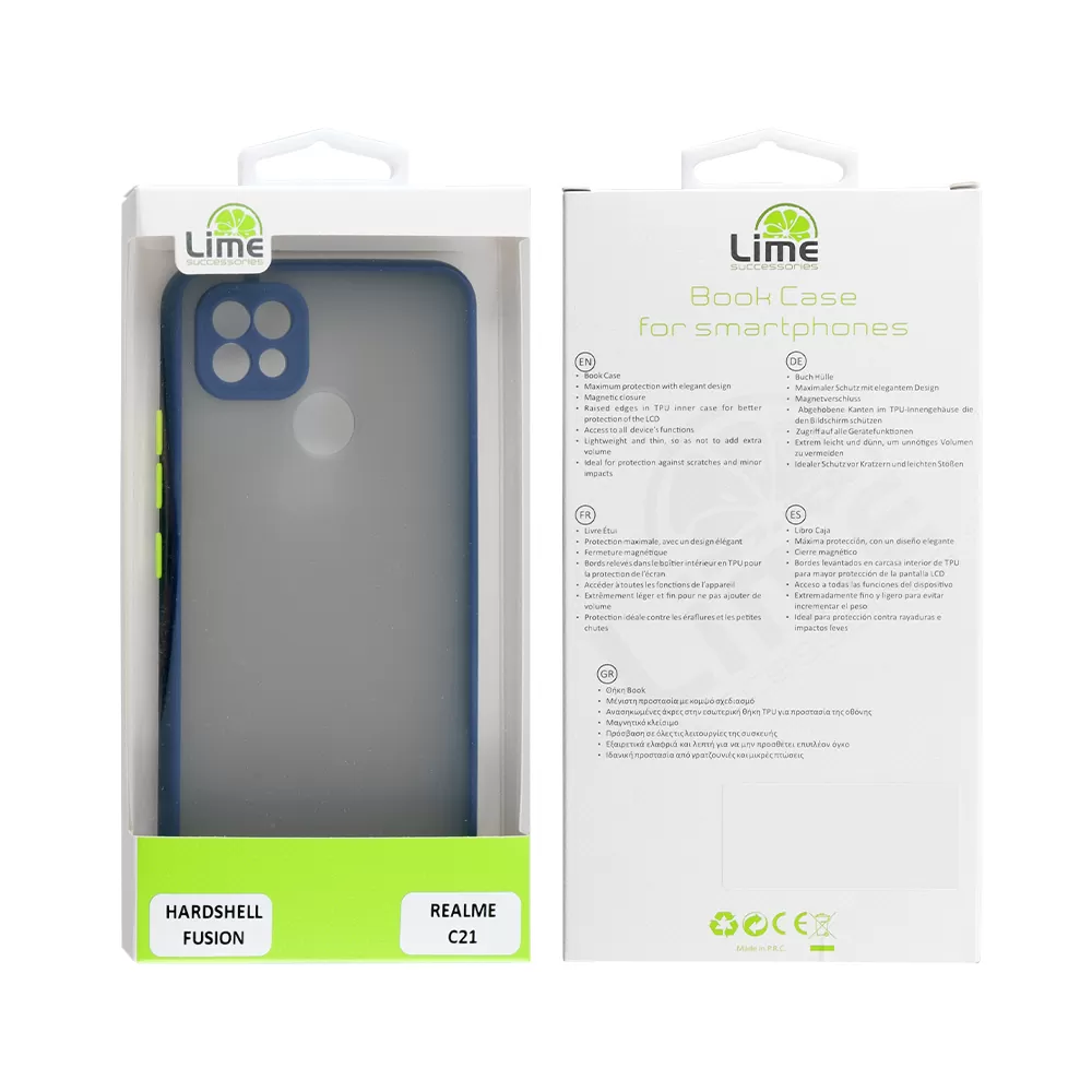 LIME HARDSHELL FUSION ΘΗΚΗ REALME C21 6.5in  FULL CAMERA PROTECTION BLUE WITH YELLOW KEYS - Image 2