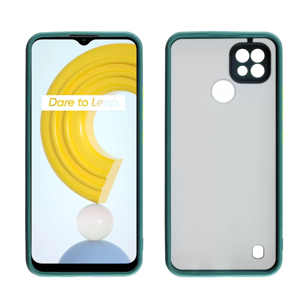 LIME HARDSHELL FUSION ΘΗΚΗ REALME C21 6.5in  FULL CAMERA PROTECTION DARK GREEN WITH YELLOW KEYS - Image 6