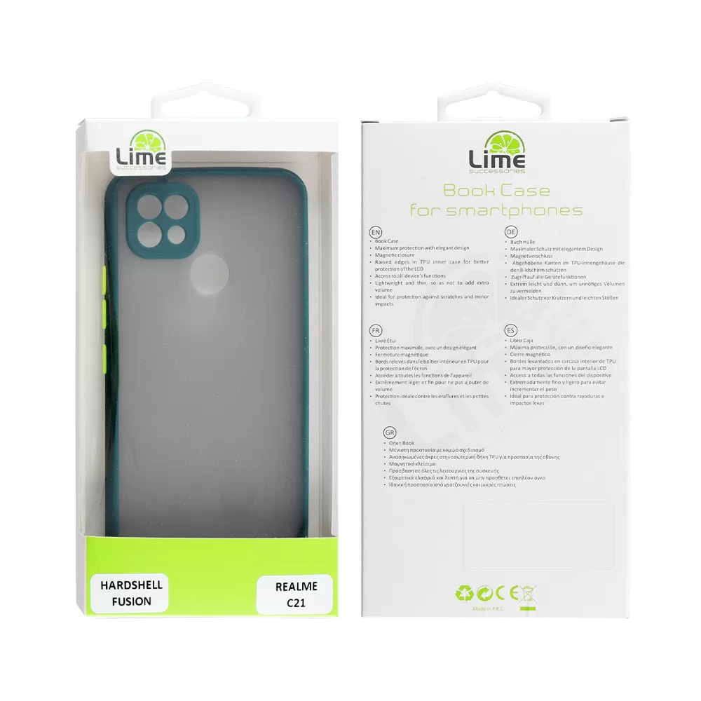 LIME HARDSHELL FUSION ΘΗΚΗ REALME C21 6.5in  FULL CAMERA PROTECTION DARK GREEN WITH YELLOW KEYS - Image 2