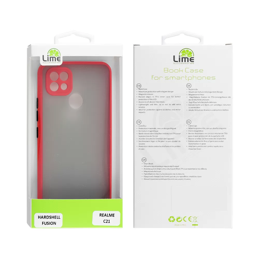 LIME HARDSHELL FUSION ΘΗΚΗ REALME C21 6.5in  FULL CAMERA PROTECTION RED WITH BLACK KEYS - Image 2