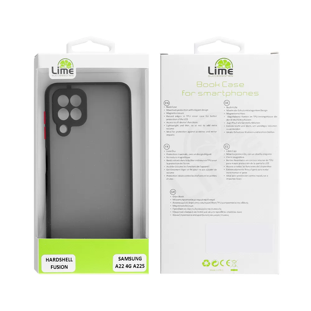 LIME HARDSHELL FUSION ΘΗΚΗ SAMSUNG A22 4G A225 6.4in  FULL CAMERA PROTECTION BLACK WITH RED KEYS - Image 2