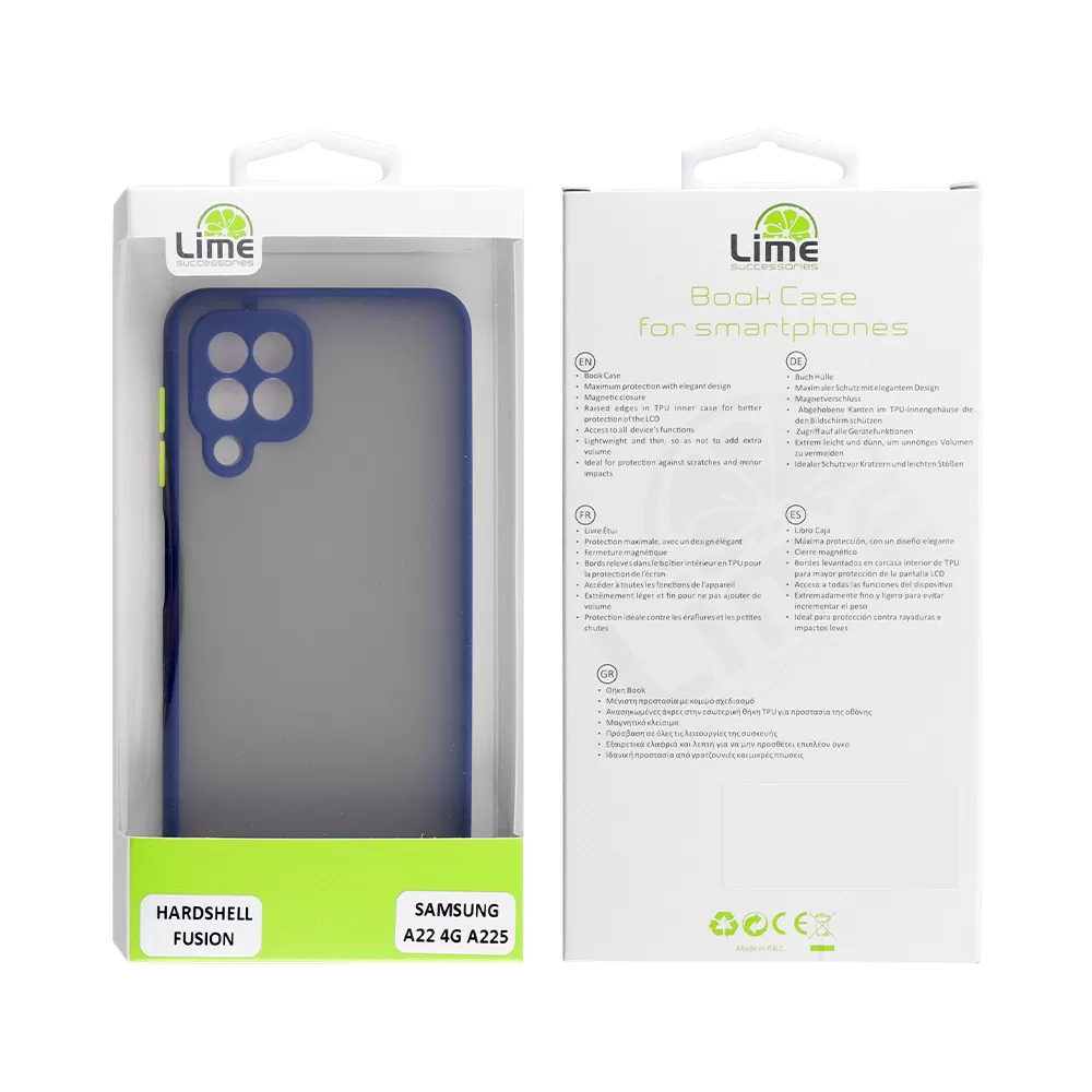 LIME HARDSHELL FUSION ΘΗΚΗ SAMSUNG A22 4G A225 6.4in  FULL CAMERA PROTECTION BLUE WITH YELLOW KEYS - Image 2