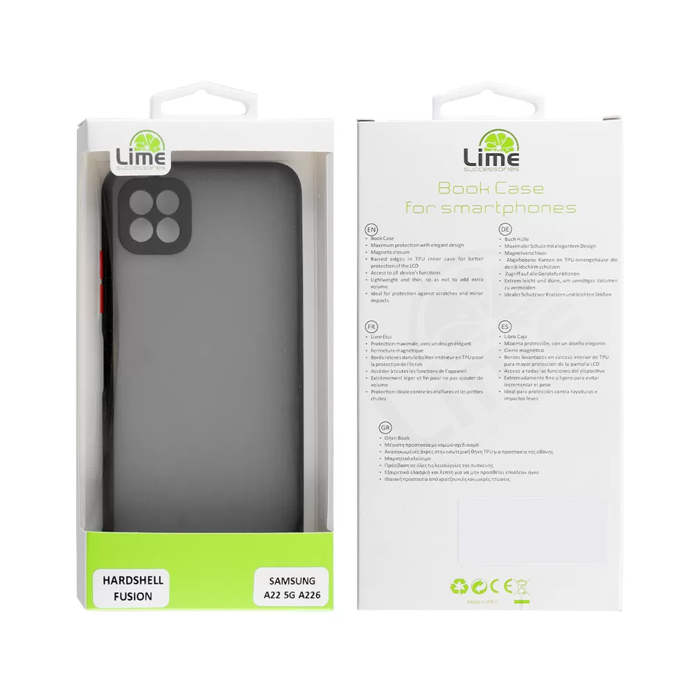 LIME HARDSHELL FUSION ΘΗΚΗ SAMSUNG A22 5G A226 6.6in  FULL CAMERA PROTECTION BLACK WITH RED KEYS - Image 2