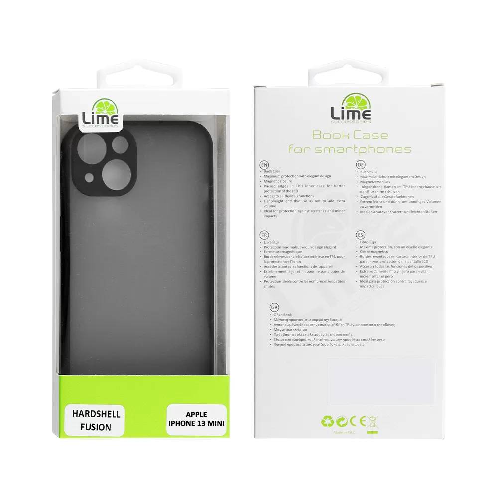 LIME HARDSHELL FUSION ΘΗΚΗ IPHONE 13 MINI 5.4in  FULL CAMERA PROTECTION BLACK WITH BLACK KEYS - Image 2