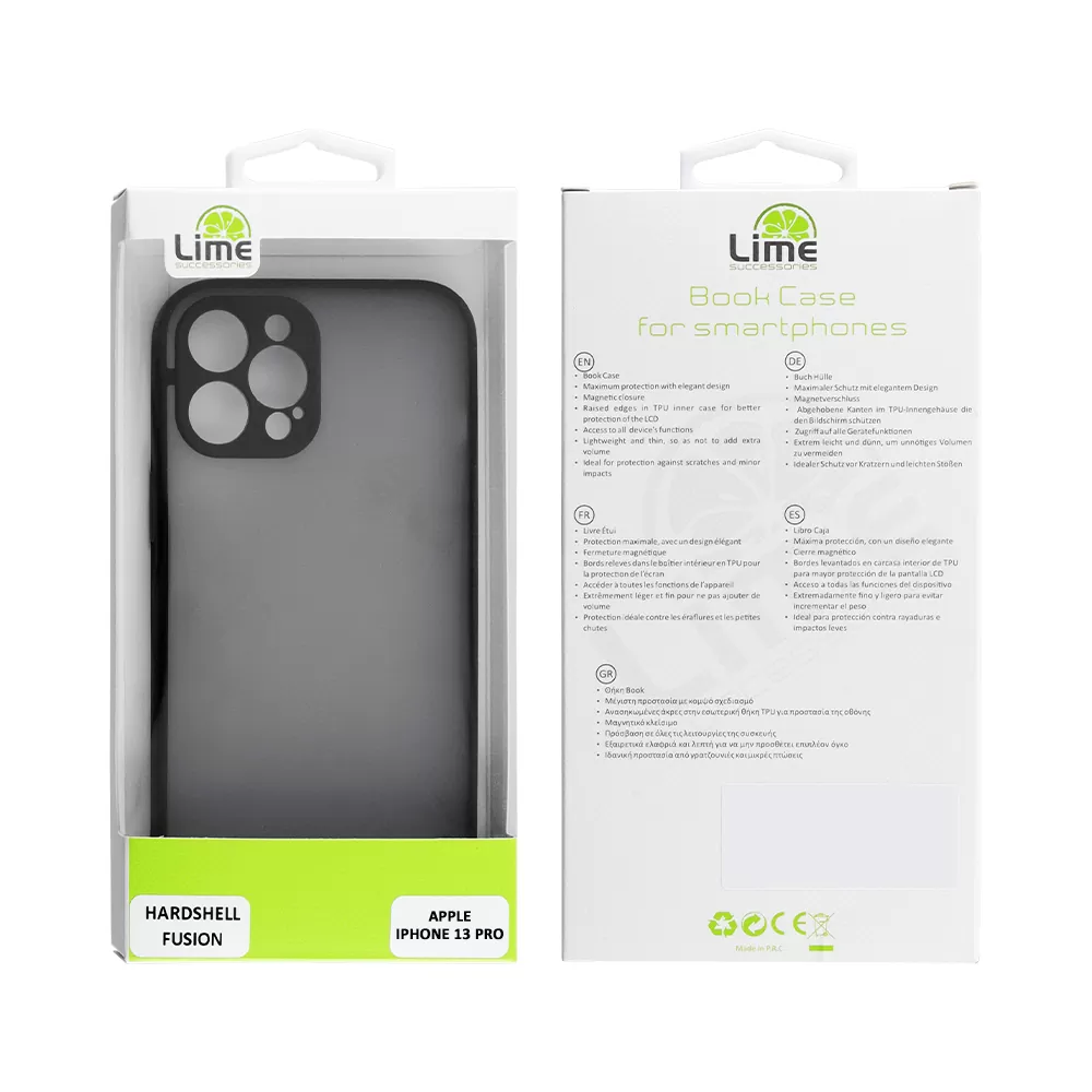 LIME HARDSHELL FUSION ΘΗΚΗ IPHONE 13 PRO 6.1in  FULL CAMERA PROTECTION BLACK WITH BLACK KEYS - Image 2