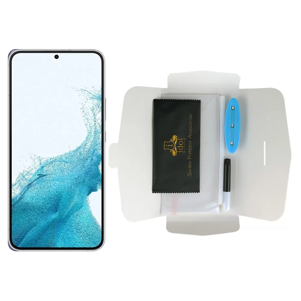 IDOL 1991 UV TEMPERED GLASS SAMSUNG S22 5G 6.1in 9H 0.20mm 10D SEMI WITH GLUE-TOOL FINGER UNLOCK FULL COVER TRANSPARENT - Image 5