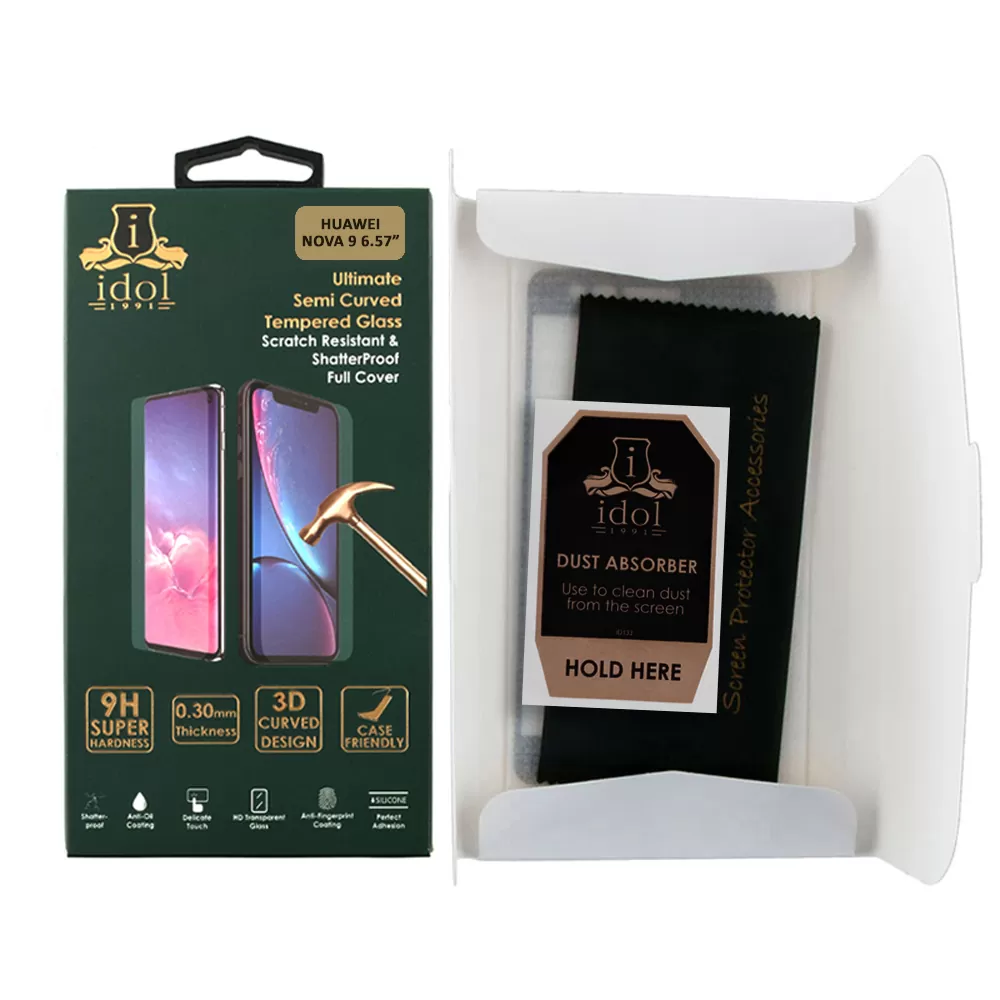 IDOL 1991 GLAMOUR TEMPERED GLASS HUAWEI NOVA 9 6.57in 9H 0.30mm FULL COVER 3D EDGE GLUE SEMI CURVED FINGER UNLOCK BLACK - Image 5