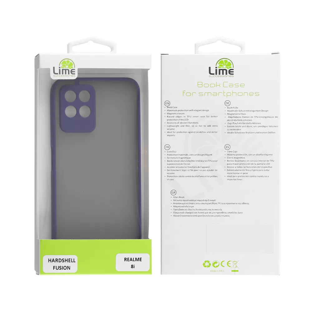 LIME HARDSHELL FUSION ΘΗΚΗ REALME 8i 6.5in  FULL CAMERA PROTECTION BLUE WITH YELLOW KEYS - Image 2