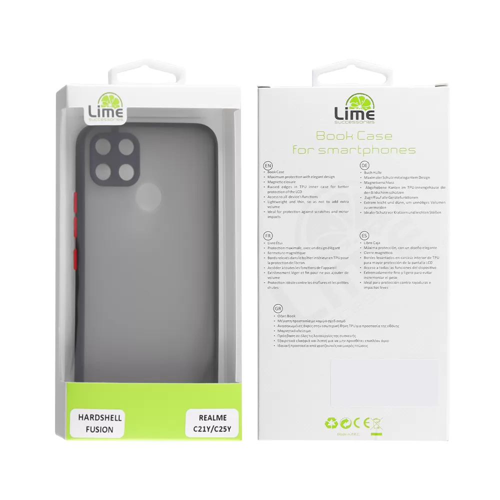 LIME HARDSHELL FUSION ΘΗΚΗ REALME C21Y/C25Y 6.5in  FULL CAMERA PROTECTION BLACK WITH RED KEYS - Image 2