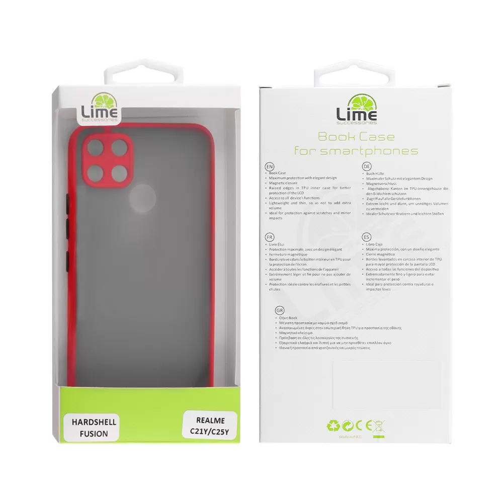 LIME HARDSHELL FUSION ΘΗΚΗ REALME C21Y/C25Y 6.5in  FULL CAMERA PROTECTION RED WITH BLACK KEYS - Image 2
