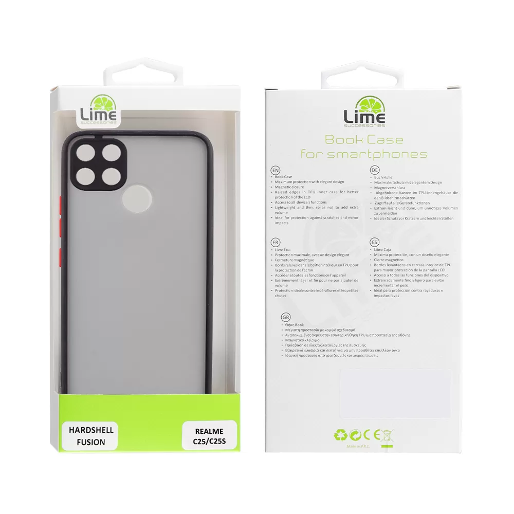 LIME HARDSHELL FUSION ΘΗΚΗ REALME C25/C25S 6.5in  FULL CAMERA PROTECTION BLACK WITH RED KEYS - Image 2