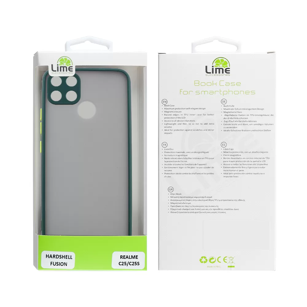 LIME HARDSHELL FUSION ΘΗΚΗ REALME C25/C25S 6.5in  FULL CAMERA PROTECTION GREEN WITH YELLOW KEYS - Image 2