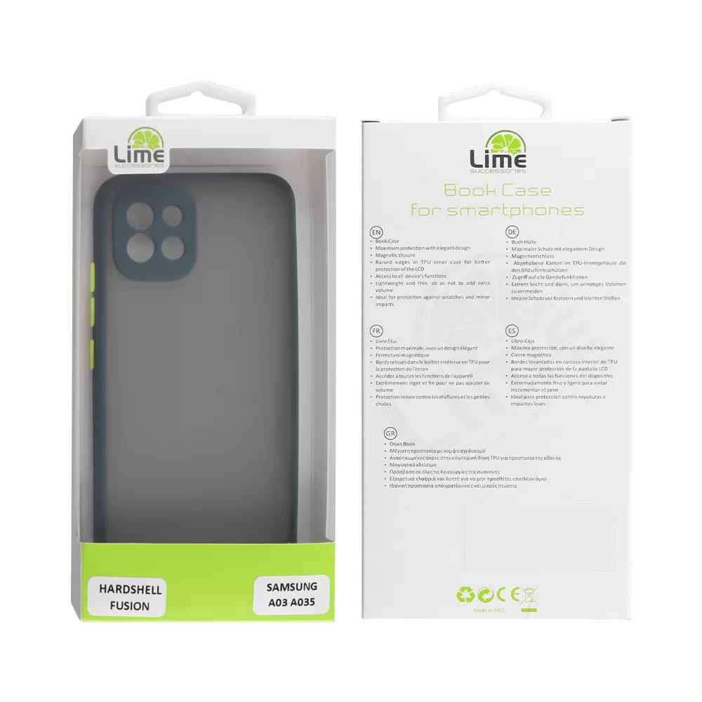 LIME HARDSHELL FUSION ΘΗΚΗ SAMSUNG A03 A035 6.5in  FULL CAMERA PROTECTION GREEN WITH YELLOW KEYS - Image 2