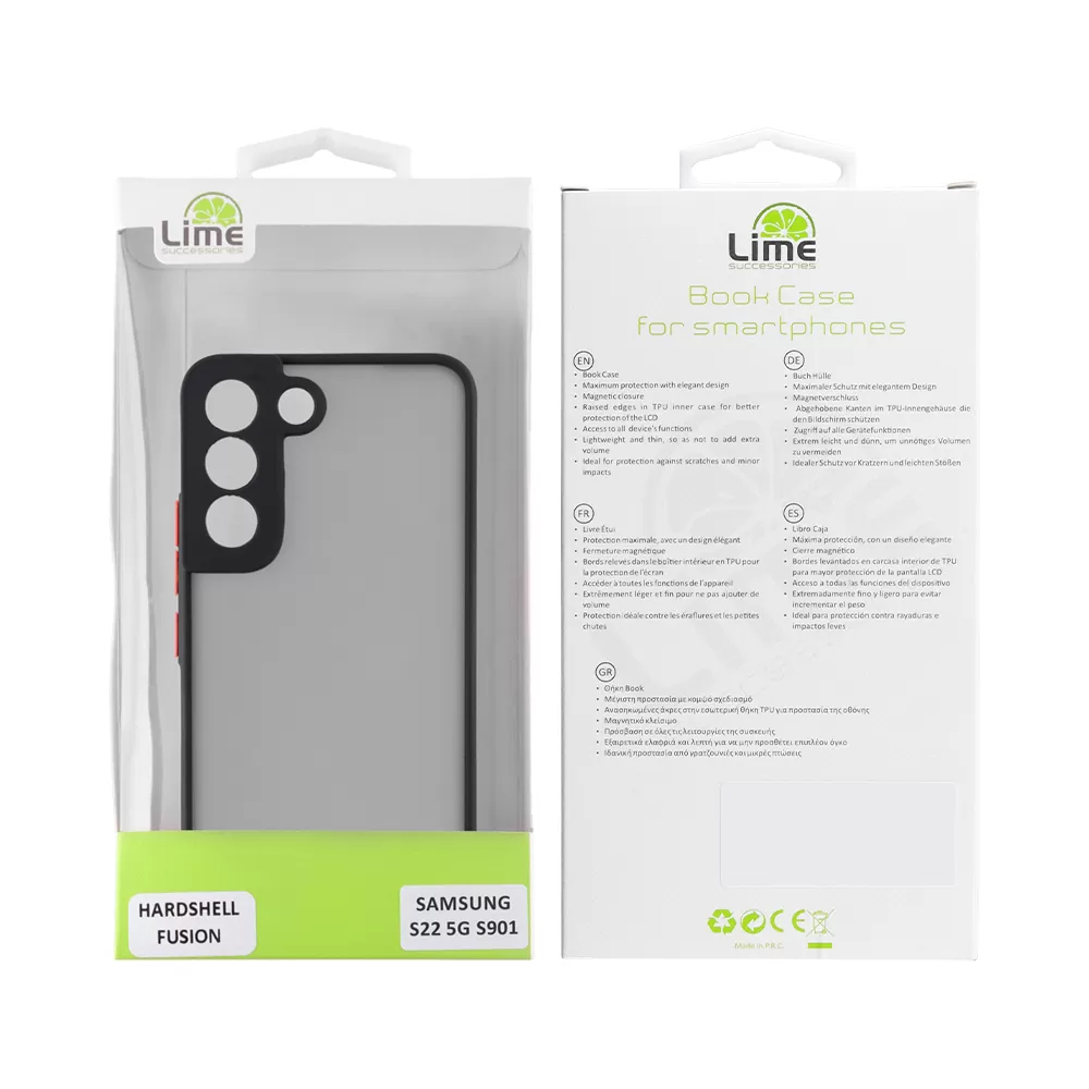 LIME HARDSHELL FUSION ΘΗΚΗ SAMSUNG S22 5G S901 6.1in  FULL CAMERA PROTECTION BLACK WITH RED KEYS - Image 2
