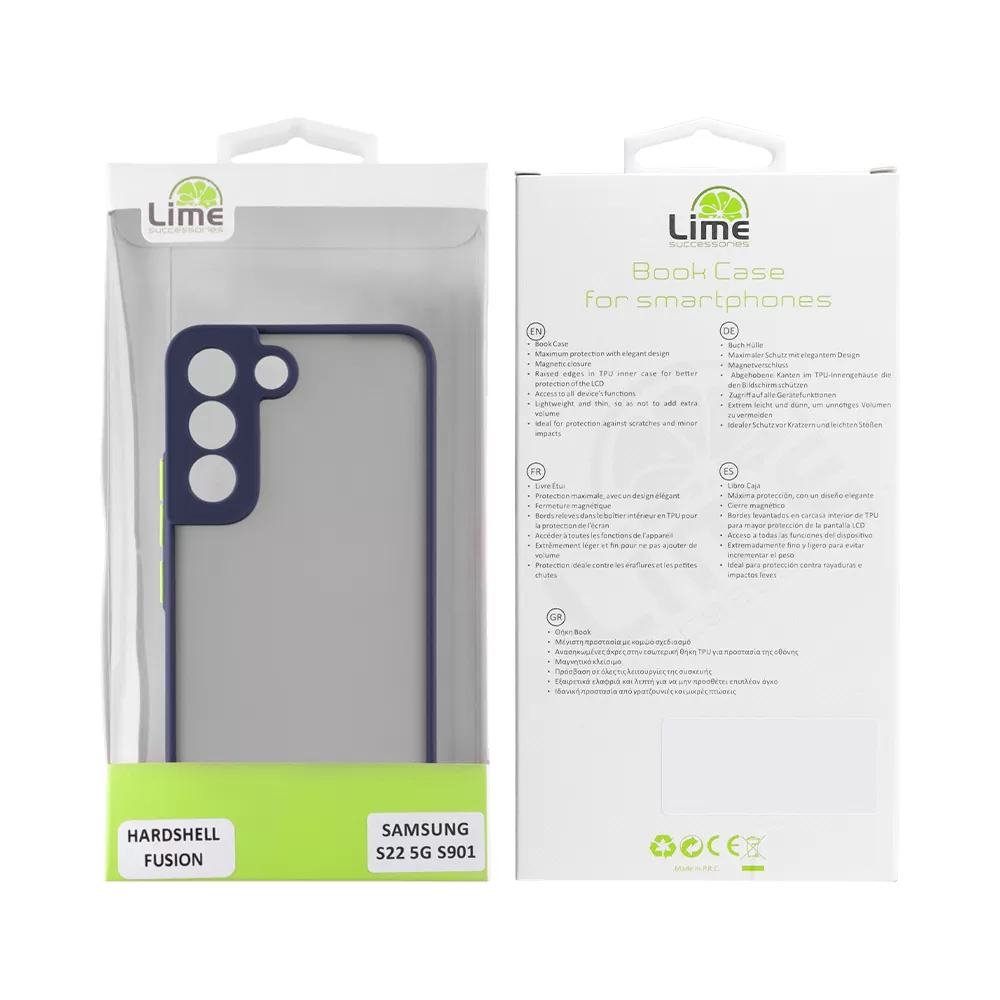 LIME HARDSHELL FUSION ΘΗΚΗ SAMSUNG S22 5G S901 6.1in  FULL CAMERA PROTECTION BLUE WITH YELLOW KEYS - Image 2