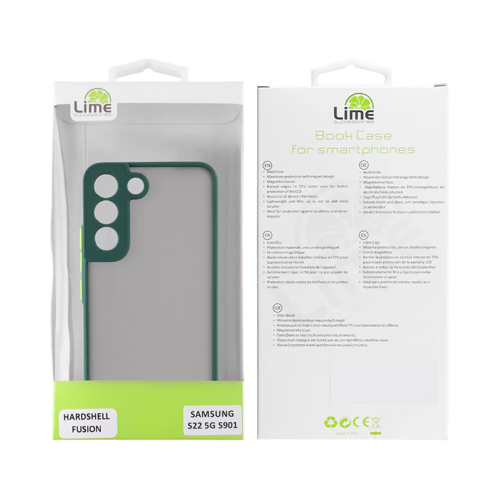 LIME HARDSHELL FUSION ΘΗΚΗ SAMSUNG S22 5G S901 6.1in  FULL CAMERA PROTECTION GREEN WITH YELLOW KEYS - Image 2
