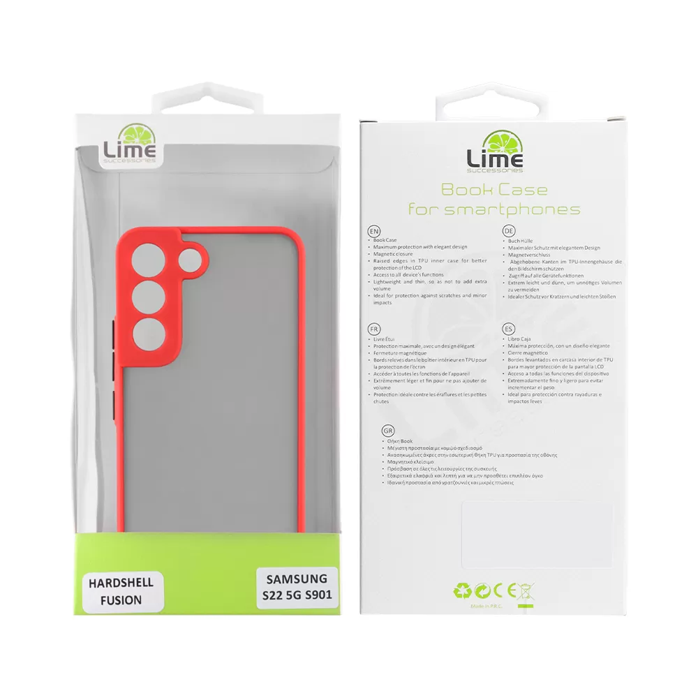 LIME HARDSHELL FUSION ΘΗΚΗ SAMSUNG S22 5G S901 6.1in  FULL CAMERA PROTECTION RED WITH BLACK KEYS - Image 2
