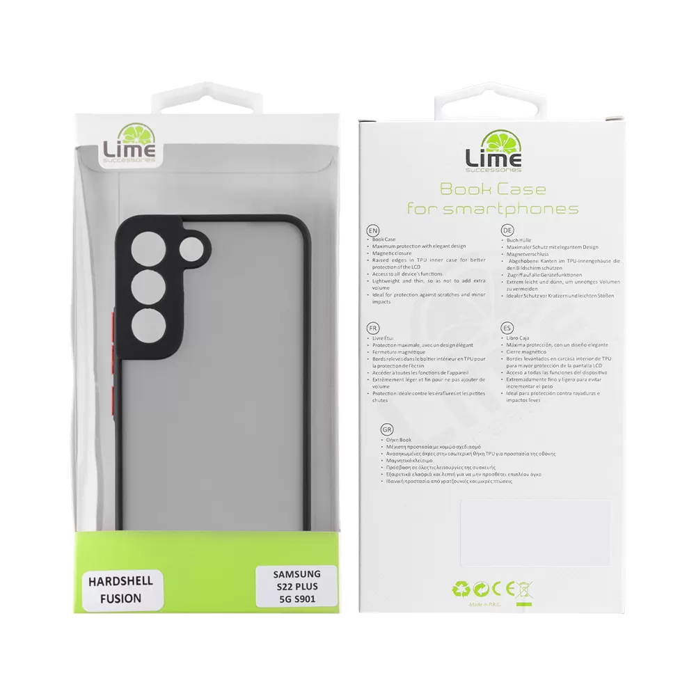 LIME HARDSHELL FUSION ΘΗΚΗ SAMSUNG S22 PLUS 5G S906 6.6in  FULL CAMERA PROTECTION BLACK WITH RED KEYS - Image 2