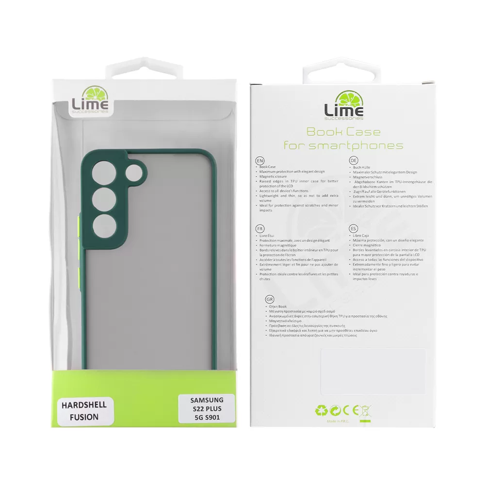 LIME HARDSHELL FUSION ΘΗΚΗ SAMSUNG S22 PLUS 5G S906 6.6in  FULL CAMERA PROTECTION GREEN WITH YELLOW KEYS - Image 2